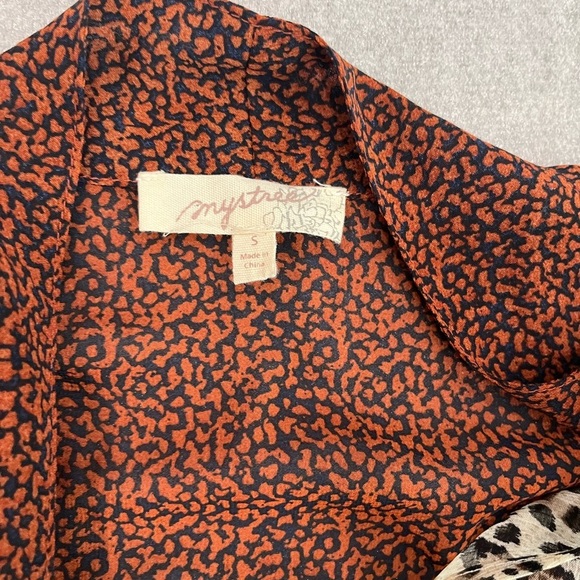 [S]Mystree Orange and Black Leopard Patterned Blouse Neck Tie NWOT - Picture 2 of 5